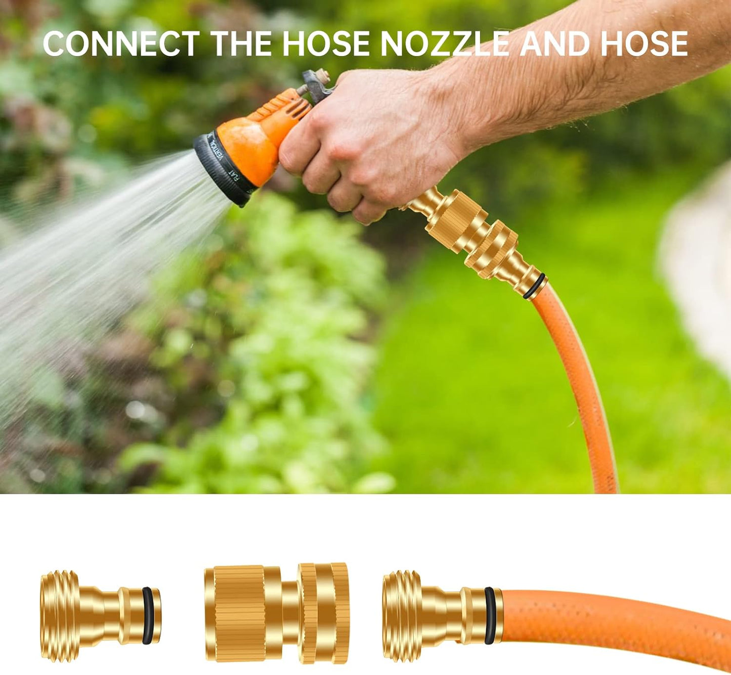 Garden Hose Quick Connector, No-Leak 3/4 Inch GHT Thread Fitting Water Hose Female Adapter and Male Adapter, Heavy-Duty Rust Resistant Brass Water Pipe Connect, Easy to Use (14 Pack ）