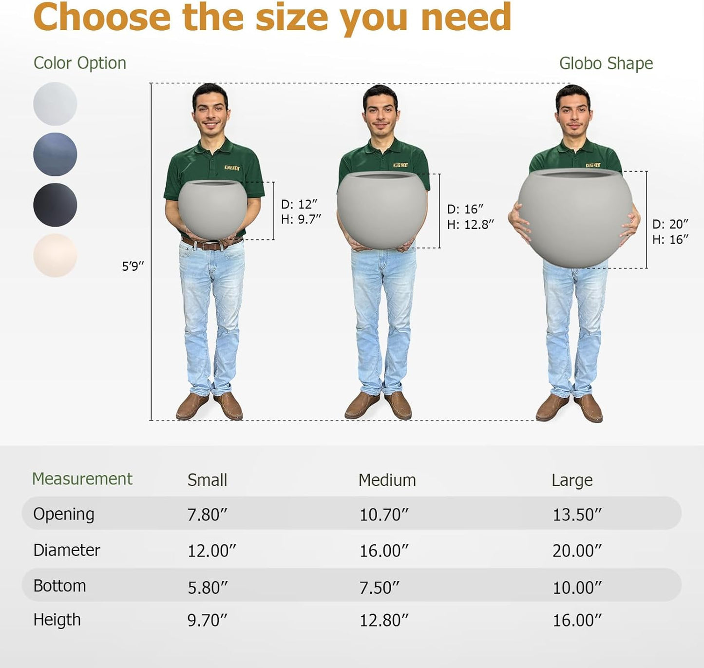 Globo Large Fiberstone Plant Pot, Large Planters for Indoor Plants, Outdoor Planters for Porch (Light French Gray, 16" D x 12.8" H)