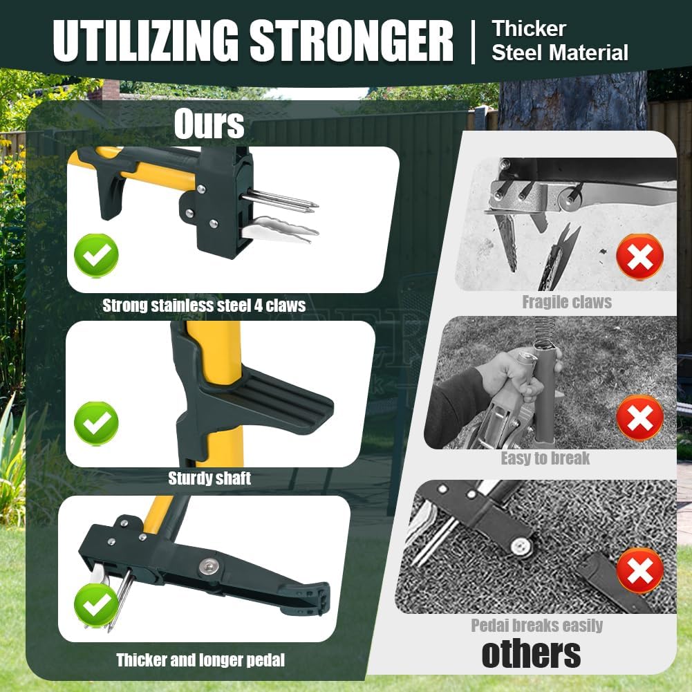 Weed Puller Tool, 50IN Long Handle 4 Claws Stand Up Weeding Tool, Extra Thickened Stainless Steel Shaft Garden Weeder,Remove the Roots of Thistles, Crabgrass, Dandelions, and Blackberries, etc.