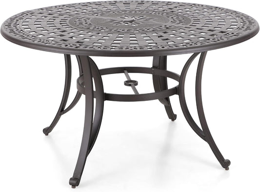 Sophia & William Outdoor Dining Table 6-Person Round Cast Aluminium, Patio Bistro Table with 2.2" Umbrella Hole for Porch Backyard, Bronze
