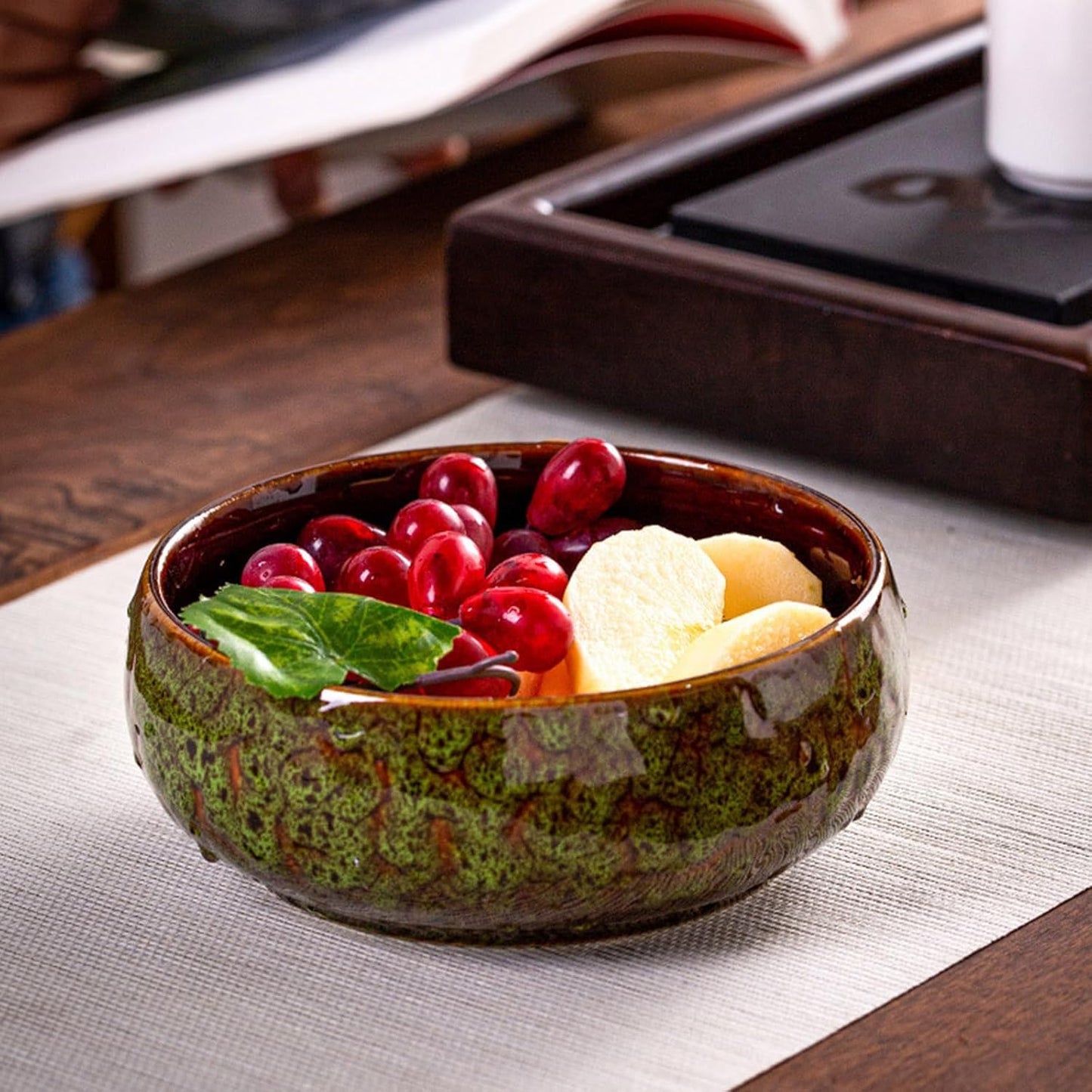 Lotus Bowl Planter, Lotus Bowls for Planting in Water Indoors, Ceramic Planters for Indoor Plants, Thickened Round Planter, for Succulent Plants Leak-Proof Design (Green)