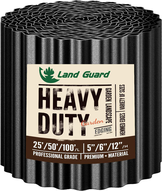 Land Guard Corrugated Garden Edging Border, 12" × 50' Landscape Paver Edging, Tall Landscape Edging, Fence for Garden, Flower Bed, Lawn and Landscape Edging (Black)