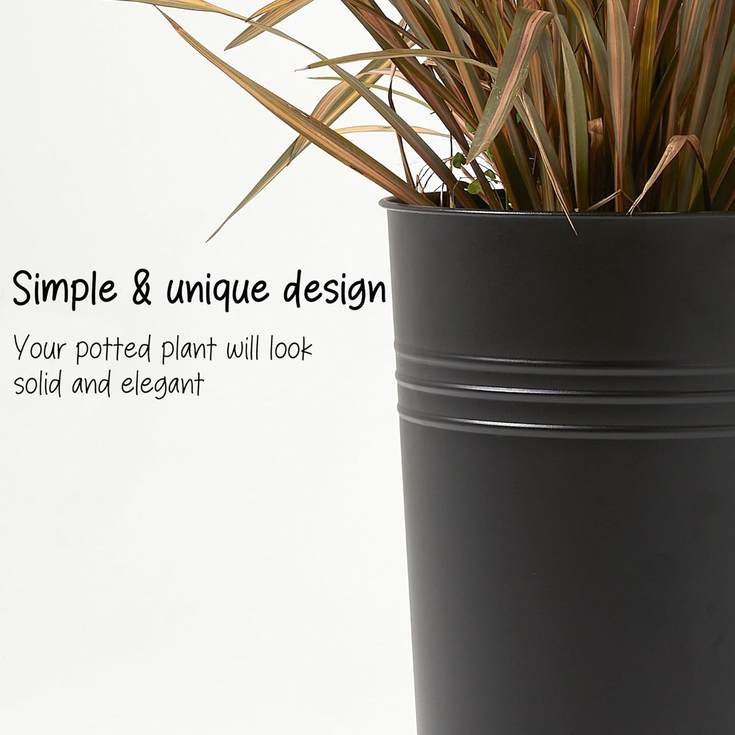 KOL 28'' Tall Galvanized Steel Planter Pot - Flower Pot with Water Level Indicator for Plants - 2-Pack Self Watering Planters - Round Black Powder Metal Planter Box - Indoor Outdoor Grande Plant