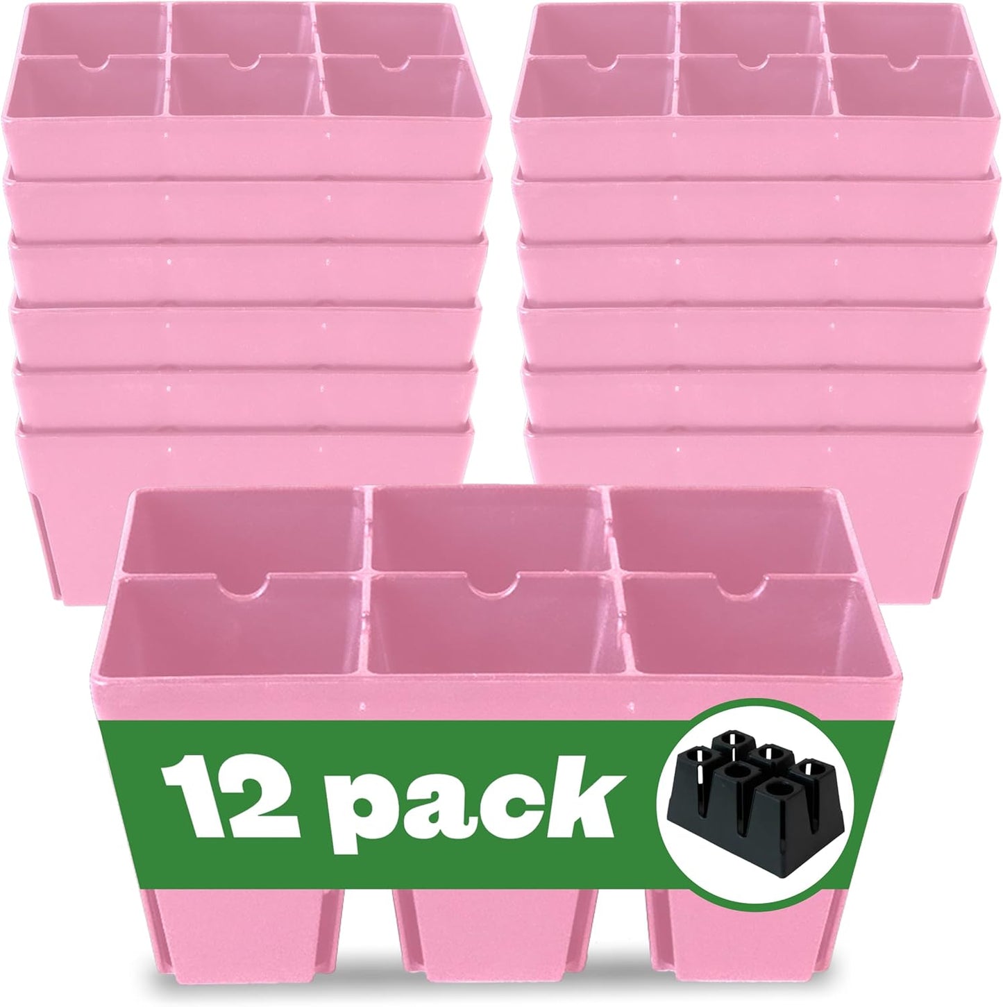 Epic Gardening Reusable Seed Starter Tray - 6 Cell/12 Seedling Starter Trays - Easy Watering, Indoor Greenhouse, Plant Starter, Gardener-Friendly for Seedlings | UV-Treated & BPA-Free - Pink
