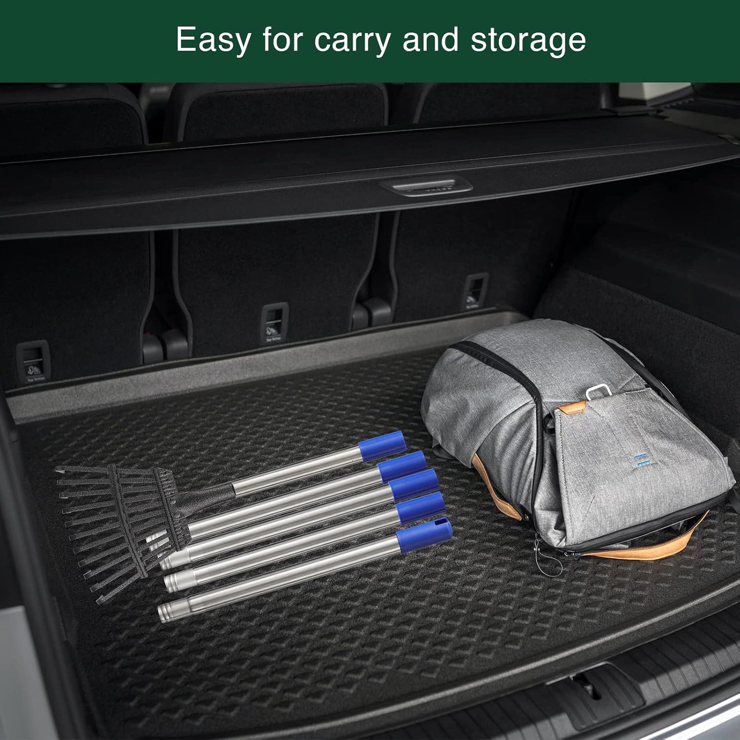 Small Graden Rake - 8 inch Width Metal Leaf Rake for Gardening, Yard, Flower Beds, Mulch, Shrub Long Handle, 6ft