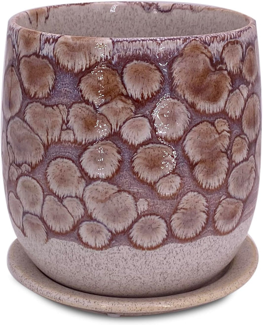 6 in Ceramic Plant Pot with Saucer，Indoor Plant Pot for Plants, Flower Pot with Drainage，Reactive Glaze Red