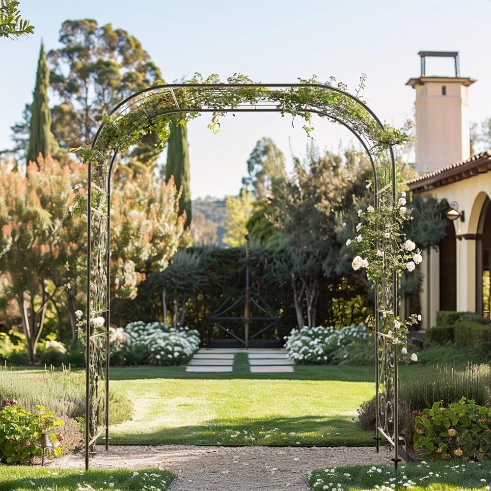 Jardineer Metal Garden Arbor,104.3-Inch Tall,Flat-Top Wrought Iron Outdoor Archway,Heavy-Duty Trellis for Climbing Plants,Perfect for Backyard Garden Entrance,Designed for Roses and Wisteria (Black)