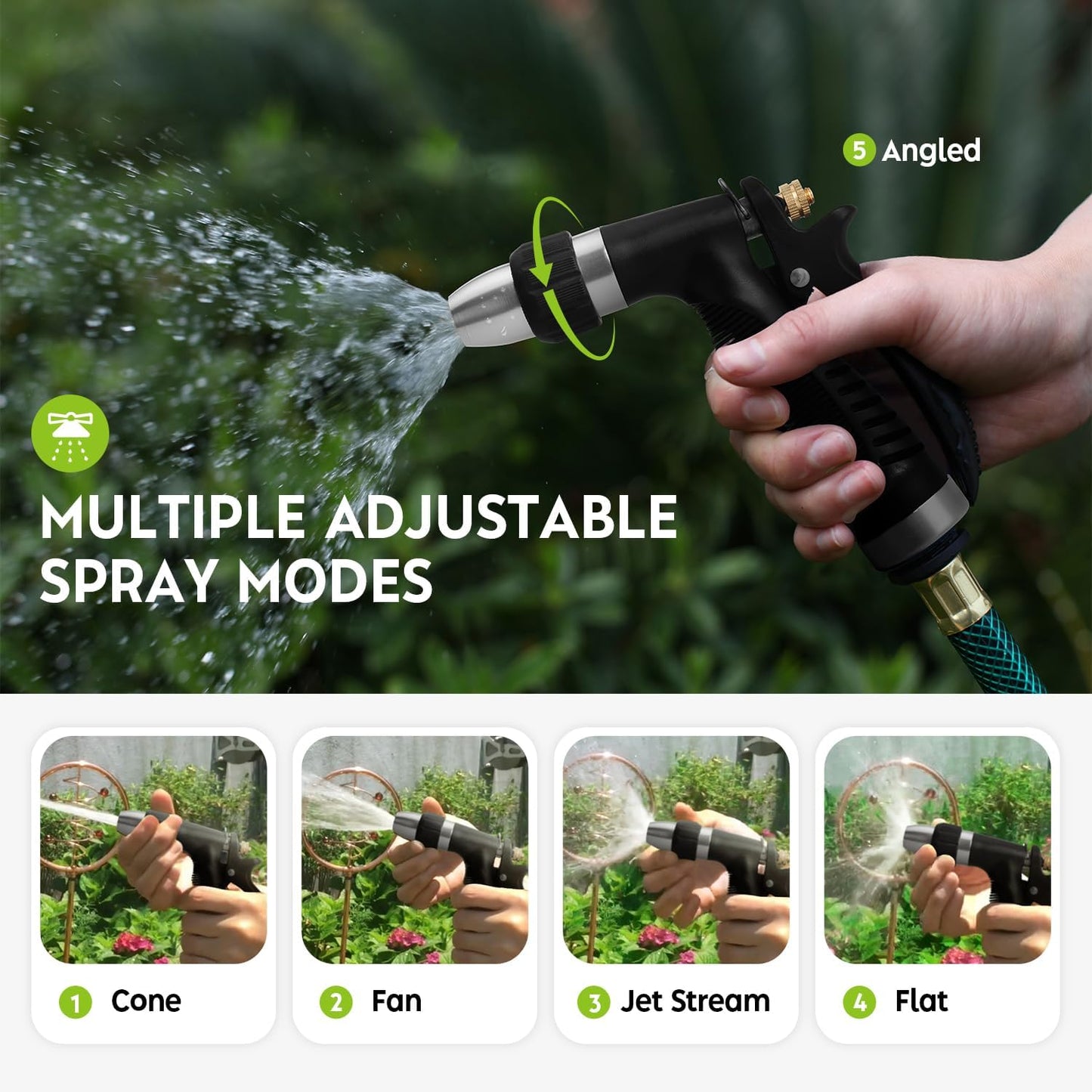 Grip Strength Adjustable Handheld Hose Nozzle, Adjustable Water Nozzle Spray with High Pressure for Watering Plants and Lawn, Car Washing, Patio and Pet Washing.
