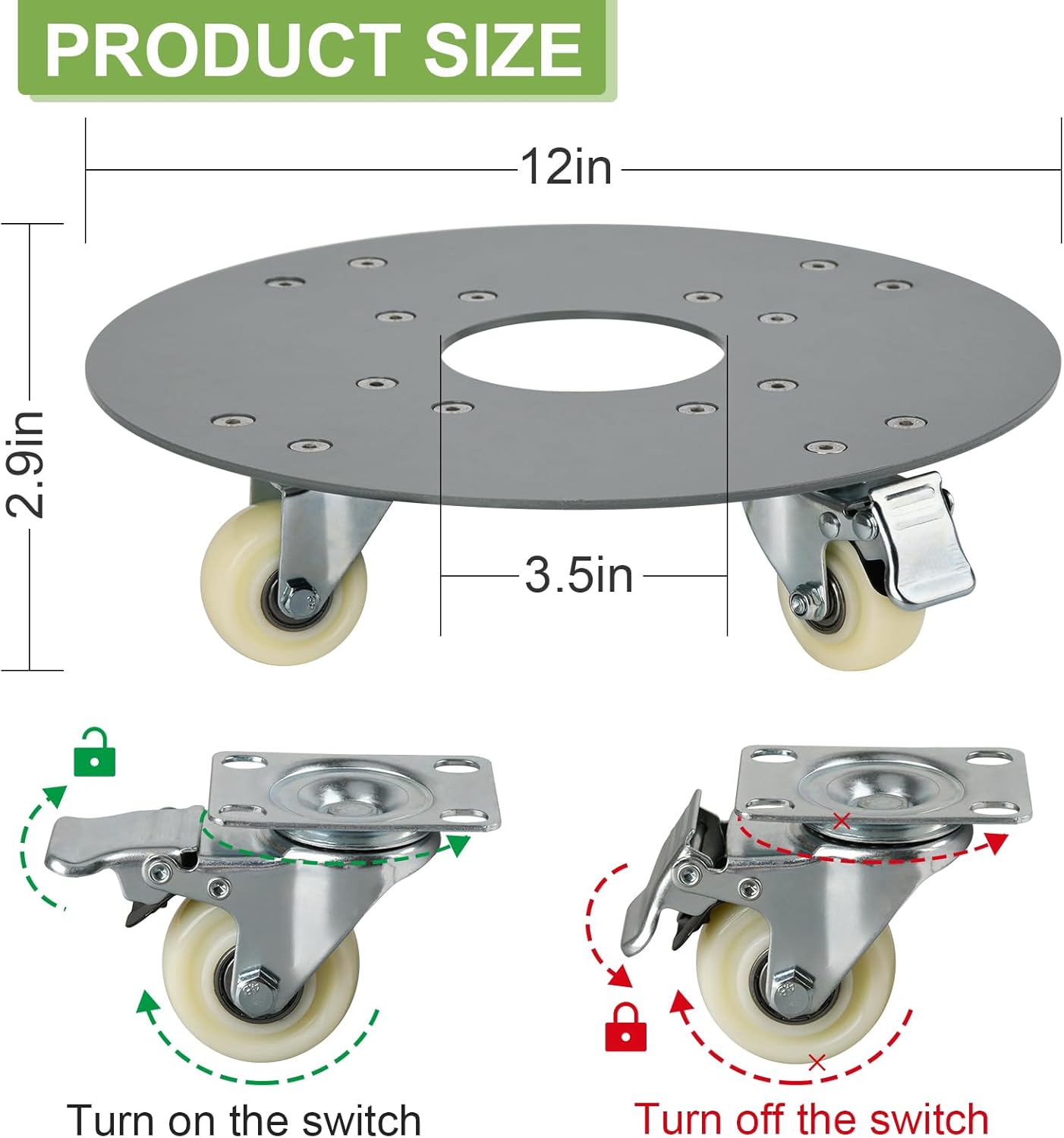 SOMOLUX Plant Dolly with Wheels, Heavy Duty Thick Steel Plant Caddy with Wheels, Rolling Plant Stand Cart with Casters Indoor/Outdoor for Flower Pot Garden Pot Mover 12in Load-Bearing 450Ibs (Gray)