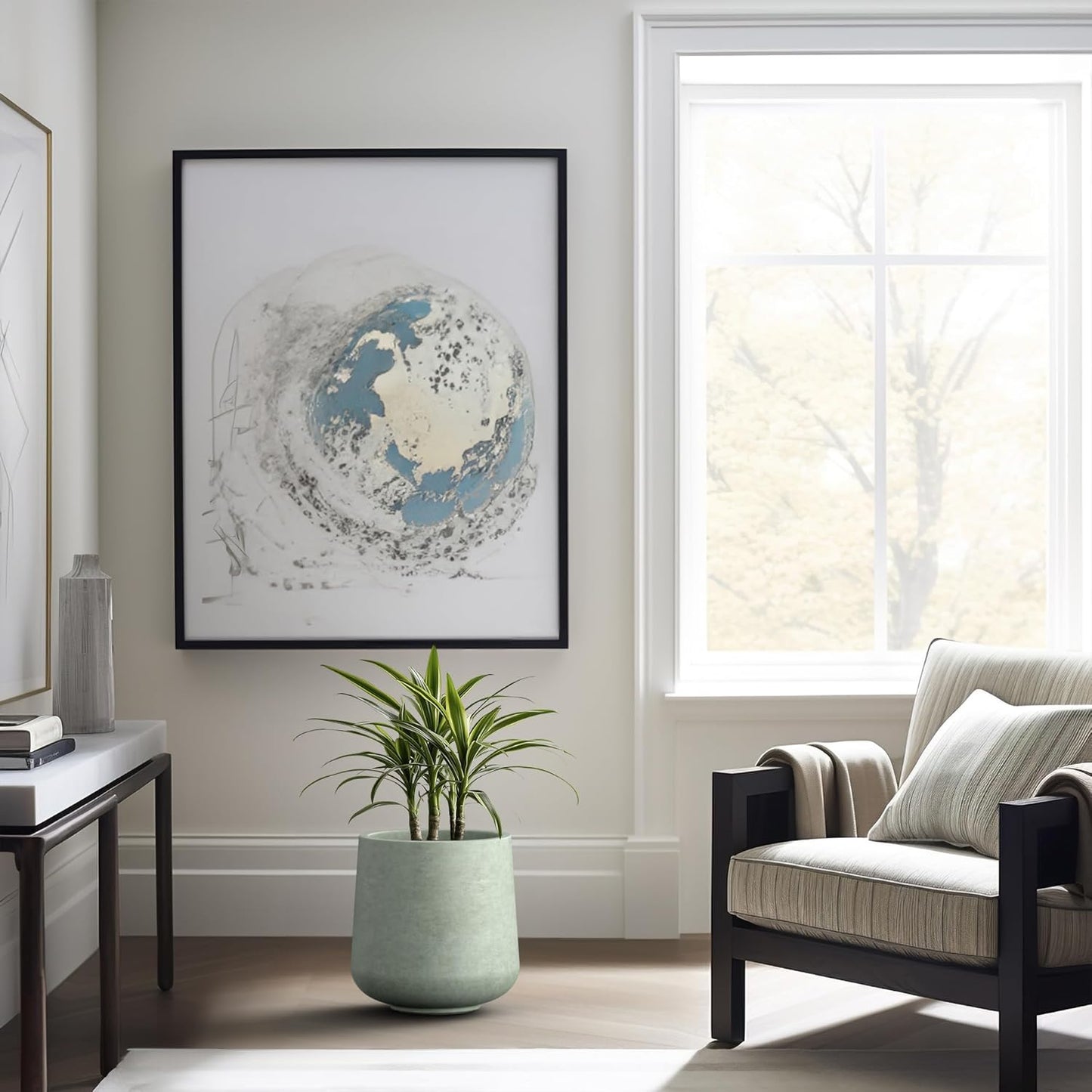 Kante 11.6" Dia Round Concrete Planter, Outdoor Indoor Large Plant Pots Containers with Drainage Hole and Rubber Plug for Home Garden Patio, Mint Green