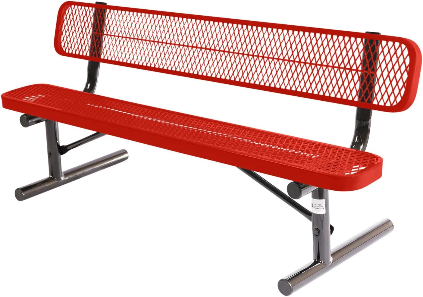 Coated Outdoor Furniture Heavy-Duty Portable Outdoor Bench Thermoplastic Coated, Expanded Metal, Commercial-Grade Seating, Made in America (Portable with Back, 6 Ft, Red)