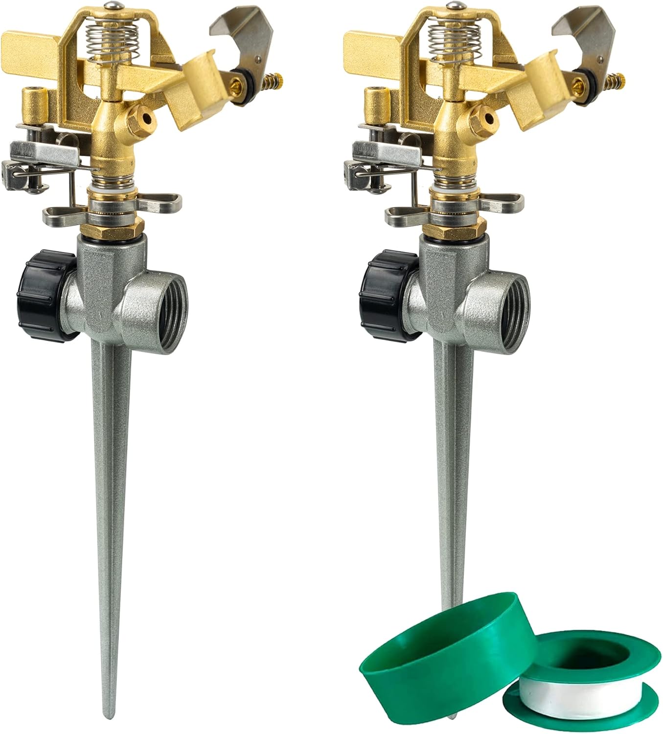 Hourleey 2 Pack Impact Lawn Sprinklers for Yard, Heavy Duty Water Sprinkler Head with Aluminum Alloy Spike Base, Adjustable Pulsating Sprinkler for Large Area Lawn Patio Garden