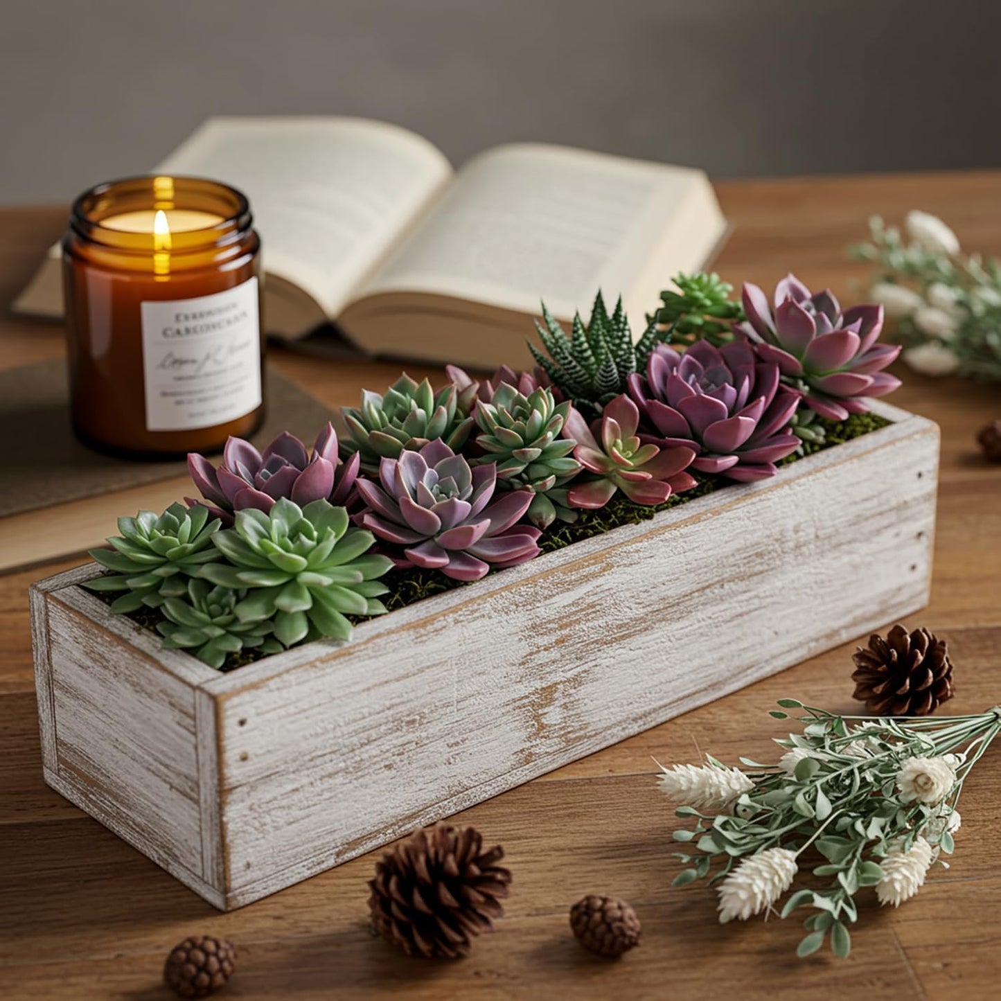 Dandat 5 Set Wood Boxes for Centerpieces 12x4 Inch Rectangle Wooden Planter Box Rustic Wooden Planters with Removable Plastic Liner Floral Foam Blocks for Home Wedding Garden Decor