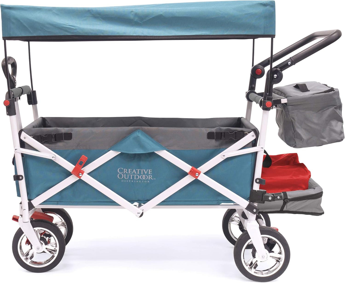 Creative Outdoor Wagon for Kids Push Pull Collapsible Stroller Folding Cart | Silver Series | Beach Park Garden & Tailgate | Teal