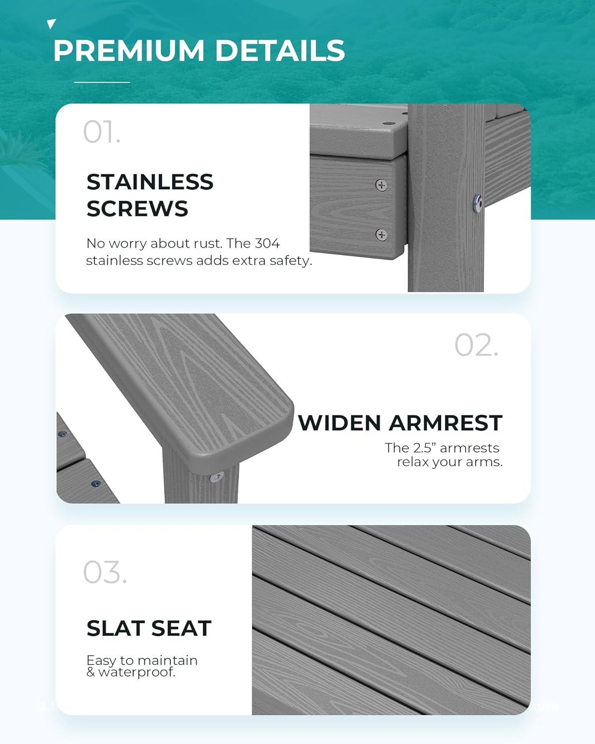 SERWALL Modern Patio Dining Set, 5-Piece Rectangular HDPE Dining Table with Umbrella Hole & 4 Chairs, Grey