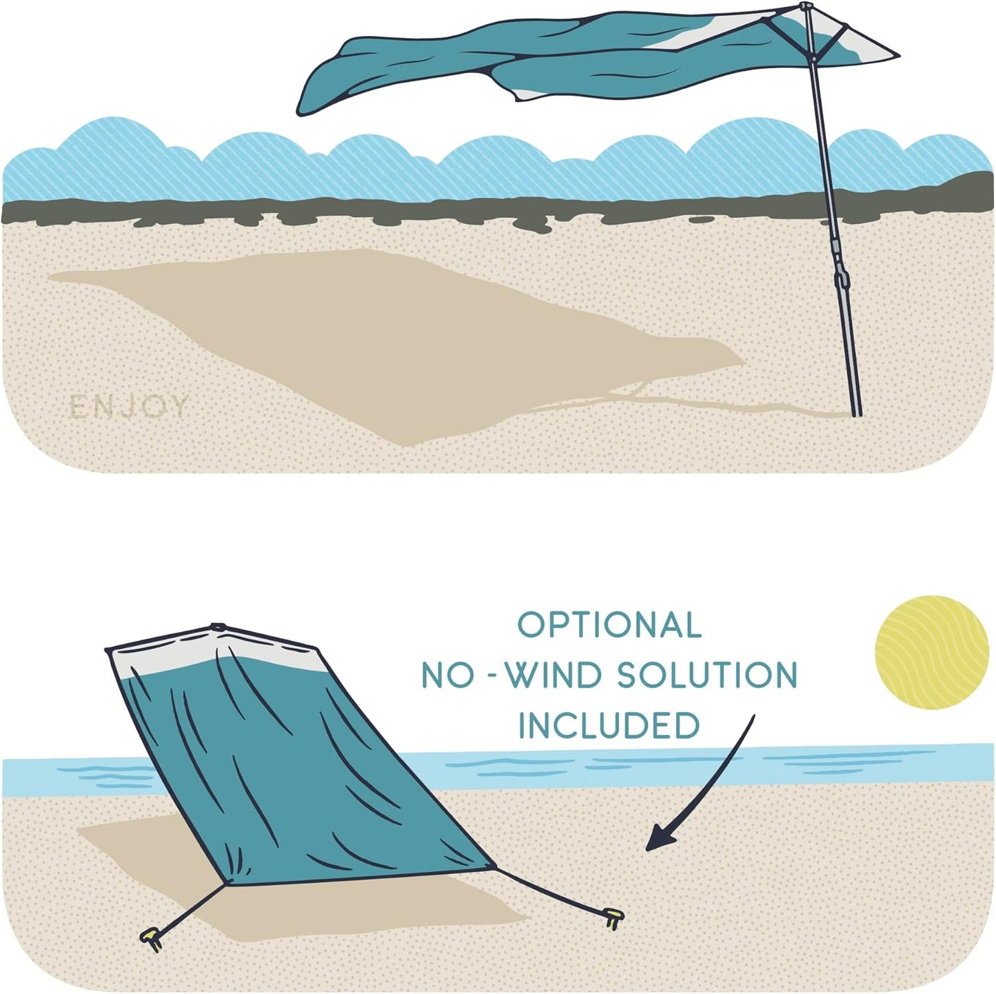 Solbello® Shade - The ultimate Wind-Driven® beach umbrella. Effortless to set up, lightweight, won't blow down the beach, UPF 50+ sun protection