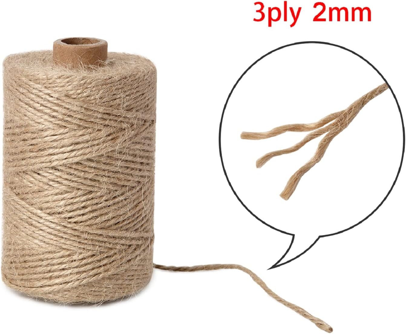 2mm 328 Feet Natural Jute Twine, for Crafts Gift, Craft Projects, Wrapping, Bundling, Packing, Holiday Packaging Twine, Gardening and More, Jute Rope to Use Around The House and Garden