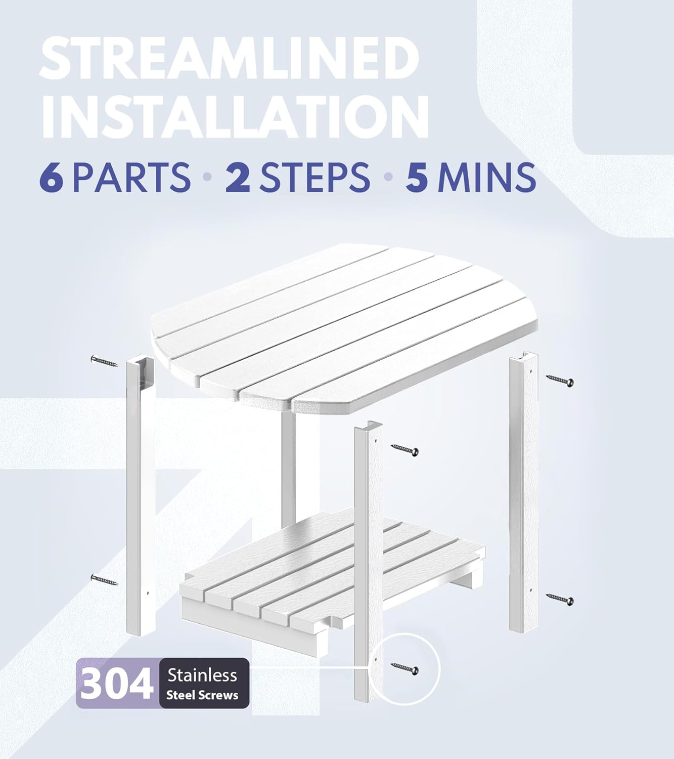 PASAMIC Outdoor Side Table, HDPE Adirondack Oval Side Table with 2-Tier Storage, Weather Resistant Outdoor End Table for Patio, Backyard, Pool, Indoor Companion, Beach, Easy Maintenance Table (White)