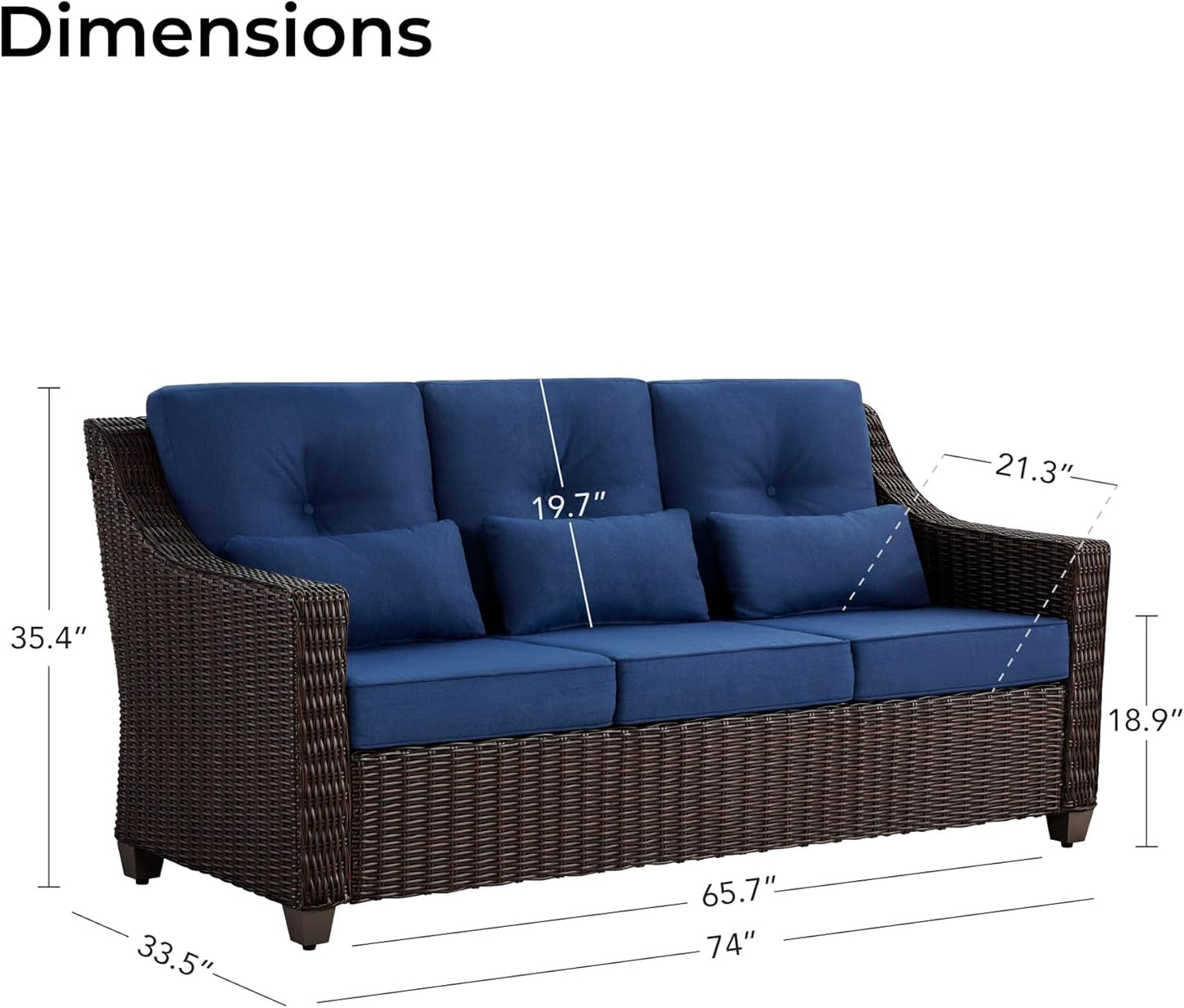 CHITA Wicker Outdoor Furniture Patio Sofa, Oversized 3-Seater Rattan Couch with 5.1'' Thick Cushions and Rust-Resistant Aluminum Legs