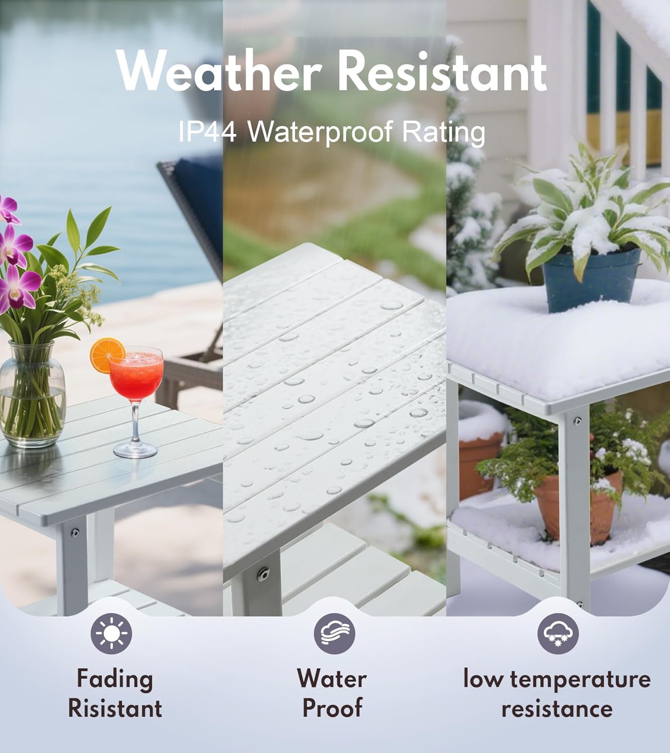 PASAMIC 2-Tier Adirondack Square Side Table, 17" HDPE Outdoor Side Tables, Weather Resistant End Table for Patio, Backyard, Pool, Indoor Companion, Beach, Easy Maintenance (White)