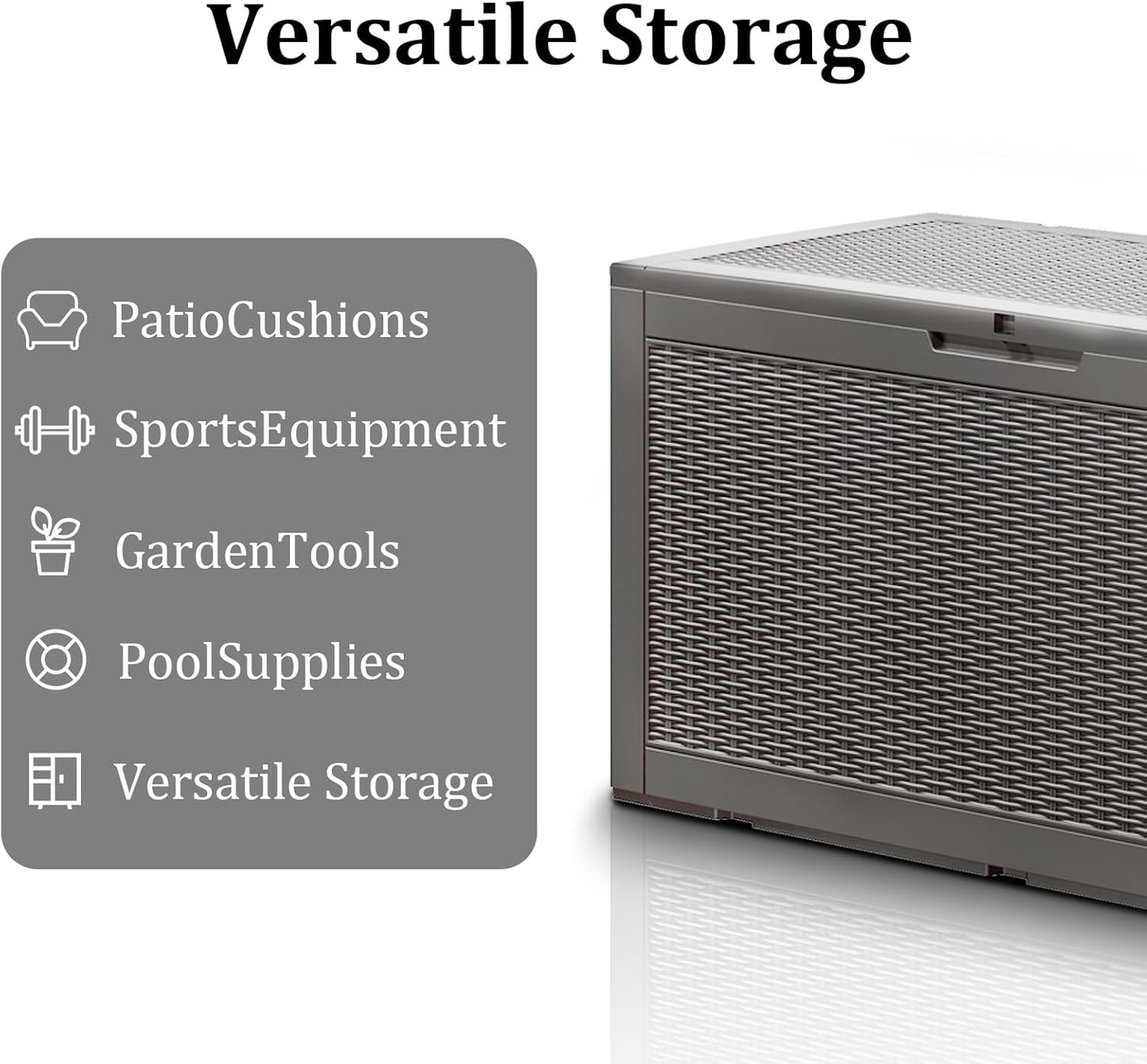 100 Gallon Waterproof Deck Box, Lockable Resin Storage Box for Patio Furniture Cushions Garden Tools and Outdoor Delivery Storage, Coffee