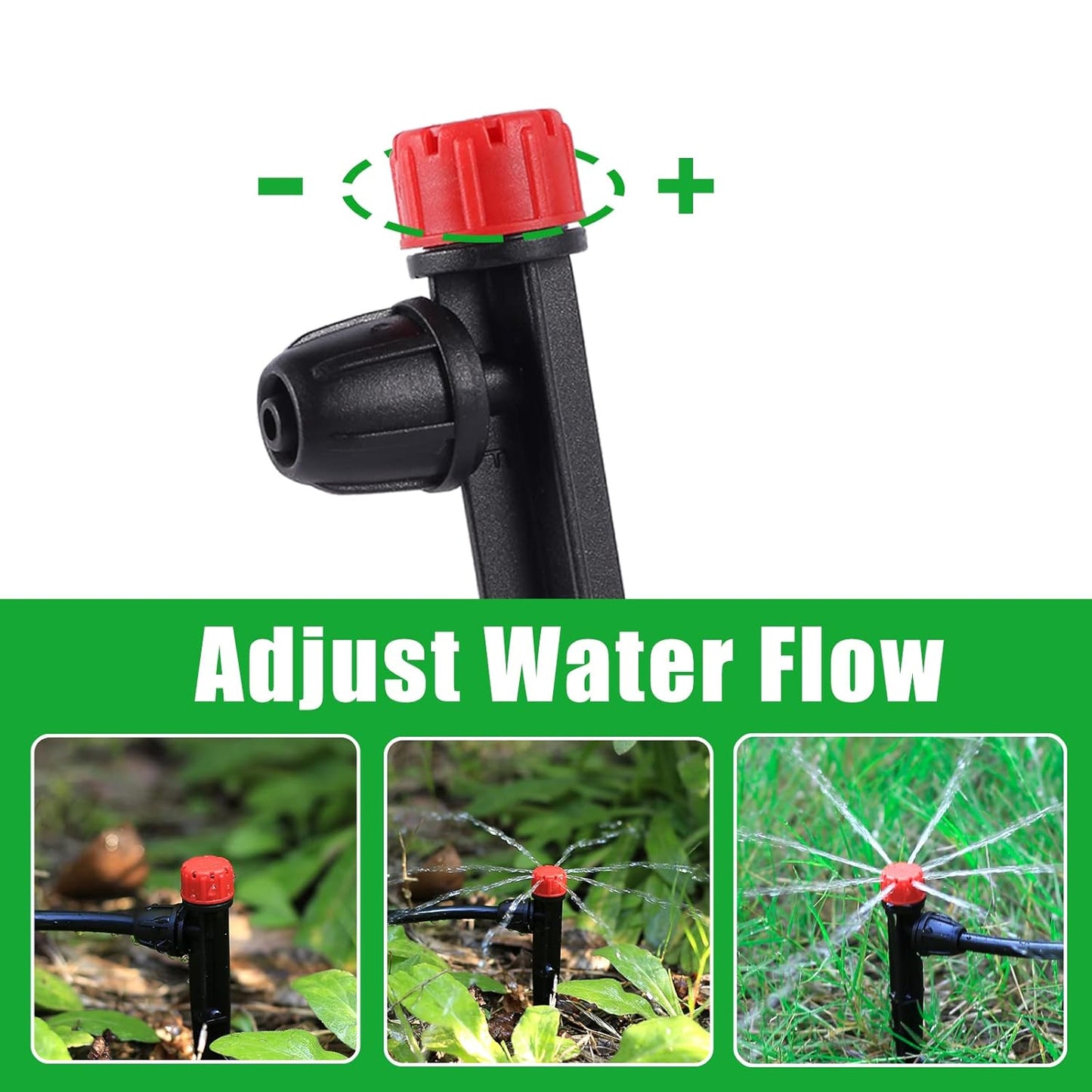 Drip Irrigation Emitters with Adjustable 360 Degree Water Flow Drippers for 1/4 inch Tubing,25pcs Garden Drippers Sprayer 25pcs Drip Irrigation Emitters Perfect(50pcs-Colorful*25 Sprayer*25 Drip)