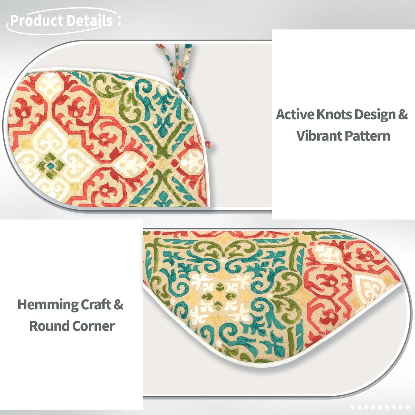 Indoor/Outdoor Chair Cushions 16x17 Inch, Patio Chair Cushions with Ties, All Weather Seat Cushions for Patio Furniture Home Garden Chair Use, Set of 2,Geometric Orange