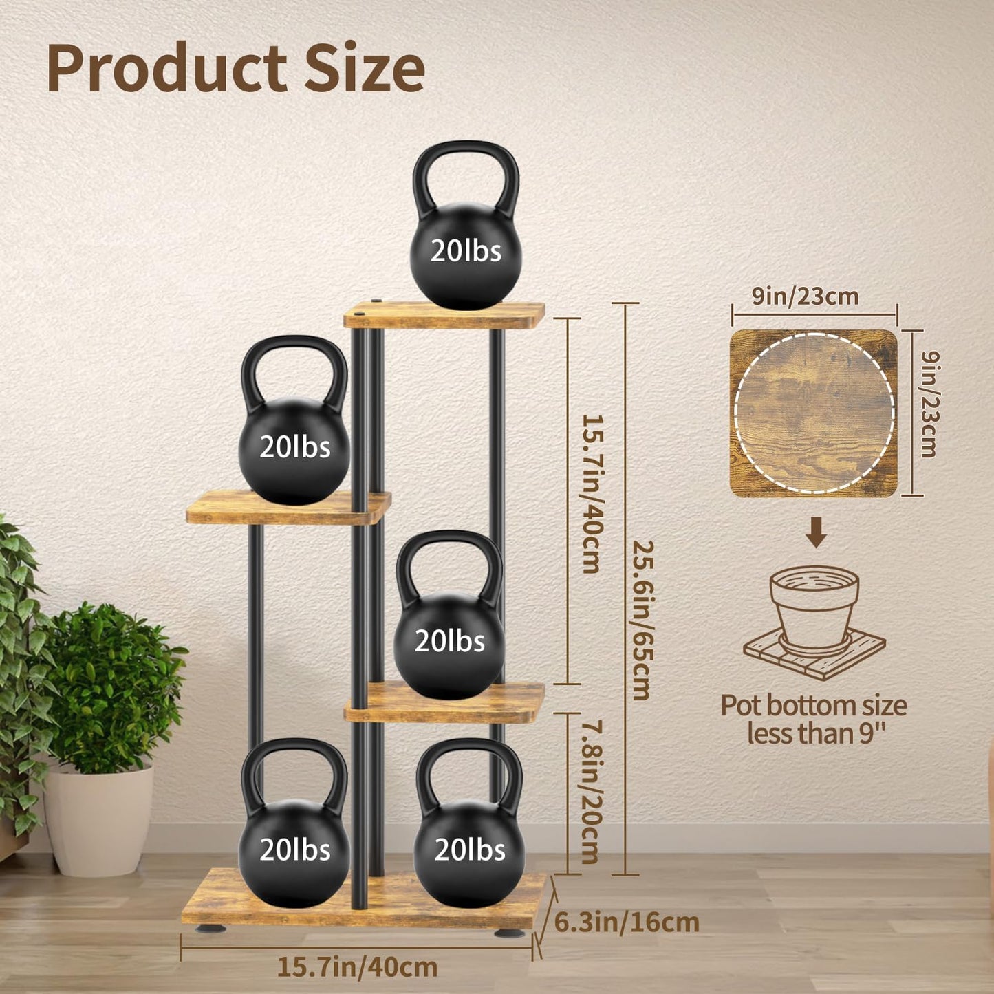 LASZOLA Black 3 Tiered Wood Plant Stand Indoor for Larger Heavy Duty Planter, Sturdy Multi Level Vertical Flowers Racks for Narrow Inside Floor, Decorate Shelving for Hold House Tree, Space Saving