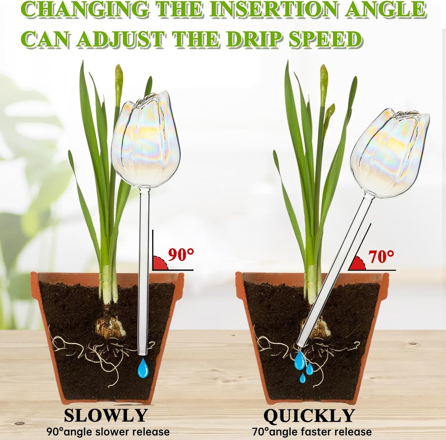 2Pcs Tulips Self Plant Watering Globes, Glass Self Watering Planter Insert, Automatic Plant Waterer Devices Indoor Outdoor (Transparent)