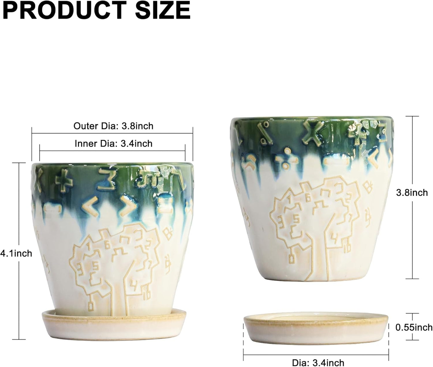 Succulent Planter 4 inch, Succulent Pot with Drainage Holes, Saucers and Mesh Pads for Indoor Plants, Ceramic Pot for Indoor Plants- Set of 4