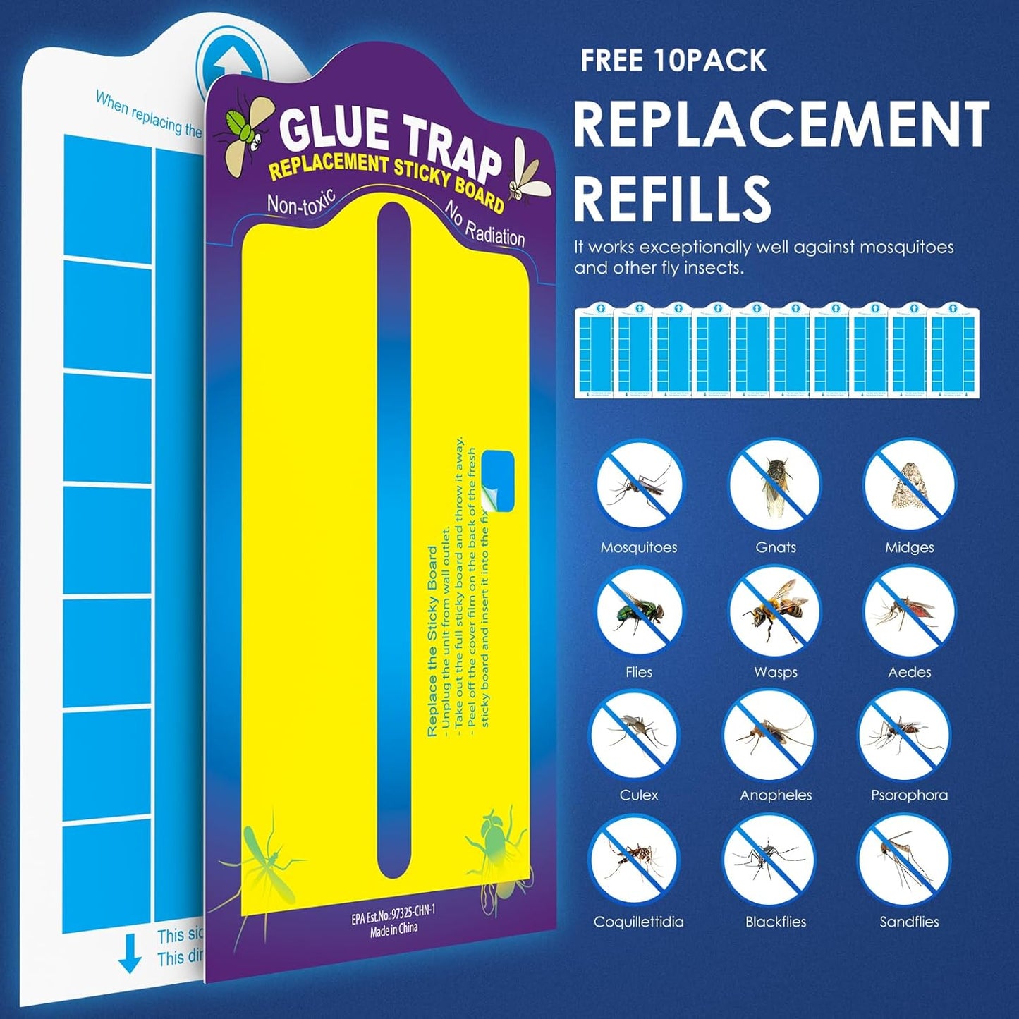 Fly Trap Indoor, Plug in Fruit Fly Traps for Indoors(1 Device + 10 Refills),Gnat Light Traps for House Indoor Bug Zapper, Gnat Killer Indoors Catcher for Home Office (White)