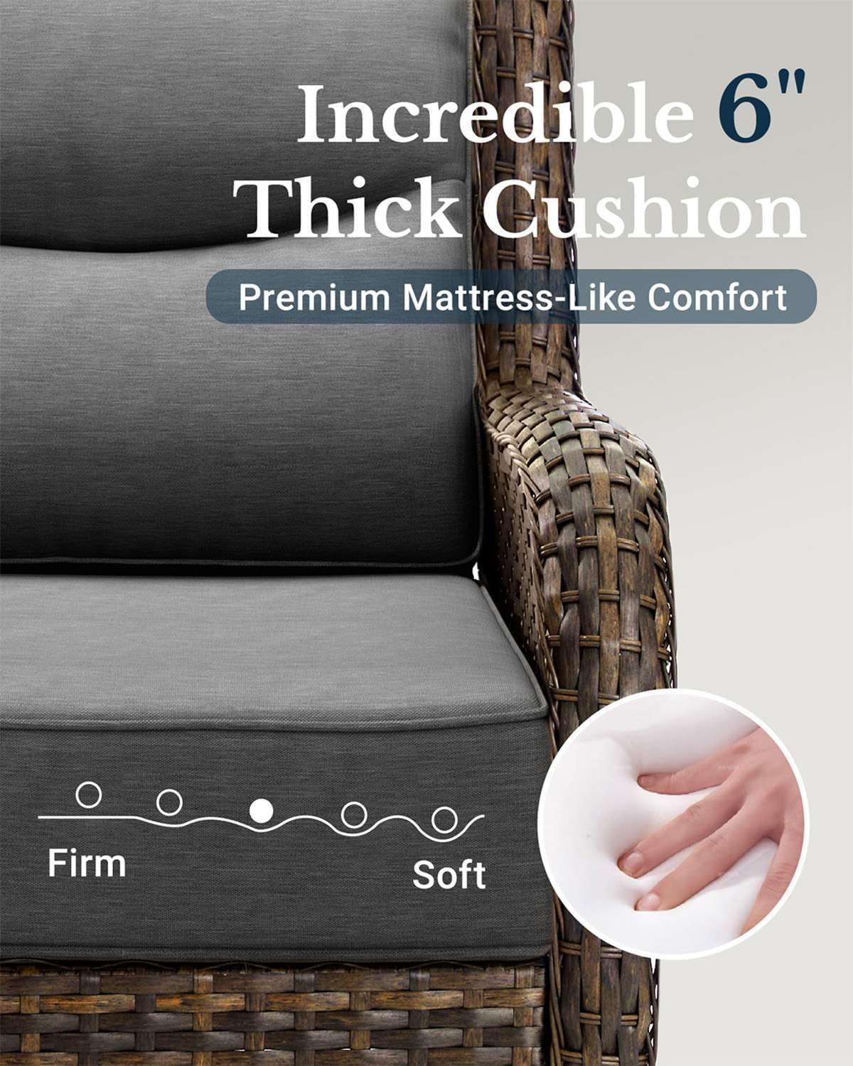 HILLGA Luxury Patio Furniture Set with 6-inch Thick Cushion, Outdoor High Back Swivel Rocker Patio Chairs, 5PCS Wicker Conversation Set for Deck Yard and Poolside, Dark Grey (V2)