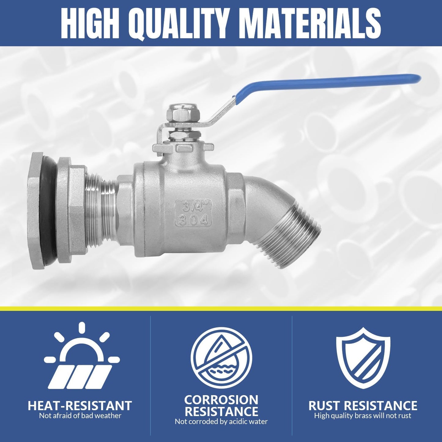 Rain Barrel Spigot Kit High Flow Spigot for Water Barrel 304 Lead-Free Compliant Stainless Steel for Rain Barrels 3/4"GHT Rain Barrel Quarter Turn Spigot with Bulkhead Fitting