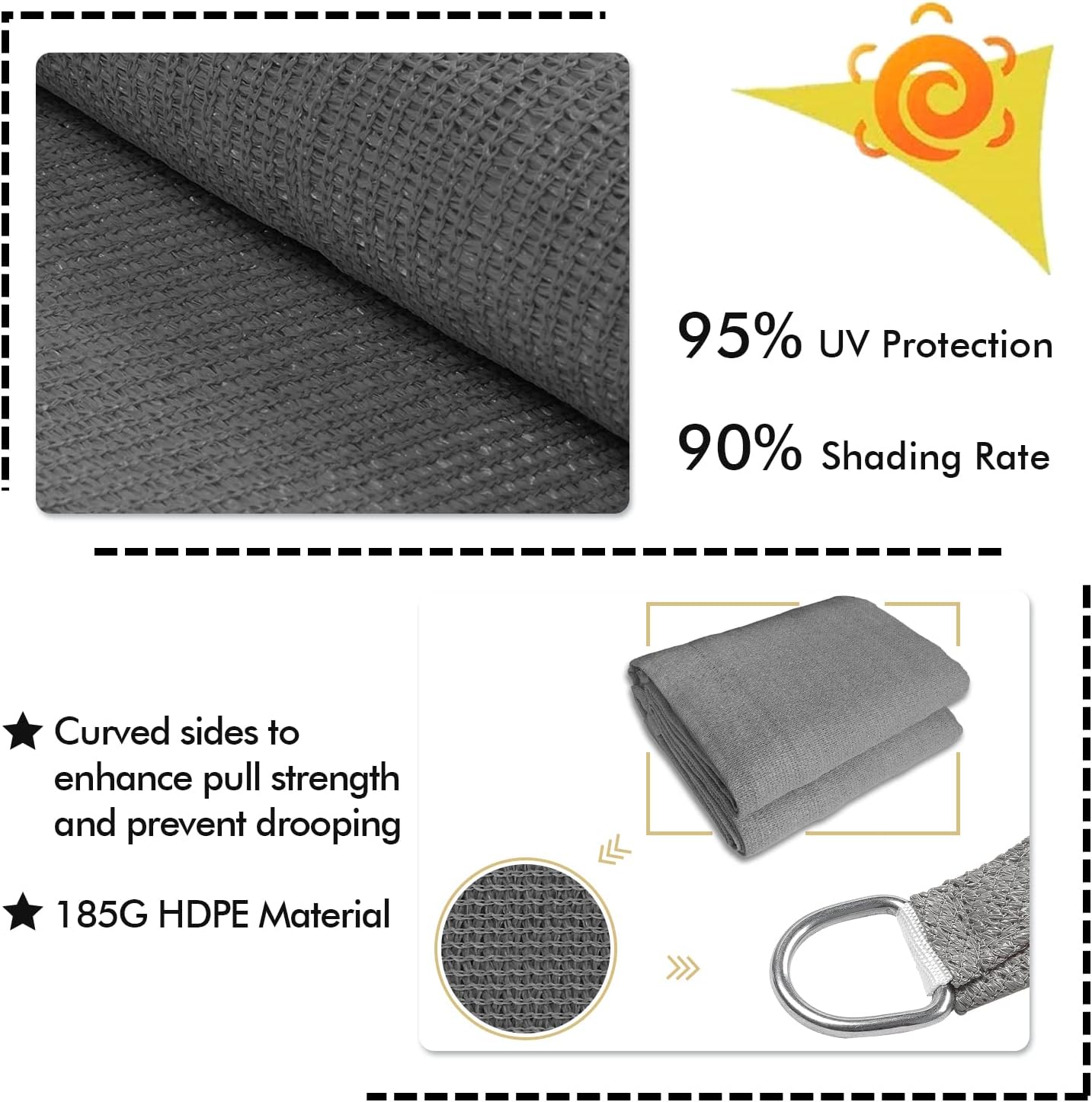 KANAGAWA 9'X13' Dark Gray Custom Size Sun Shade Sail Rectangle UV Block Canopy Cover for Patio Backyard Lawn Garden Outdoor (Customized Available)