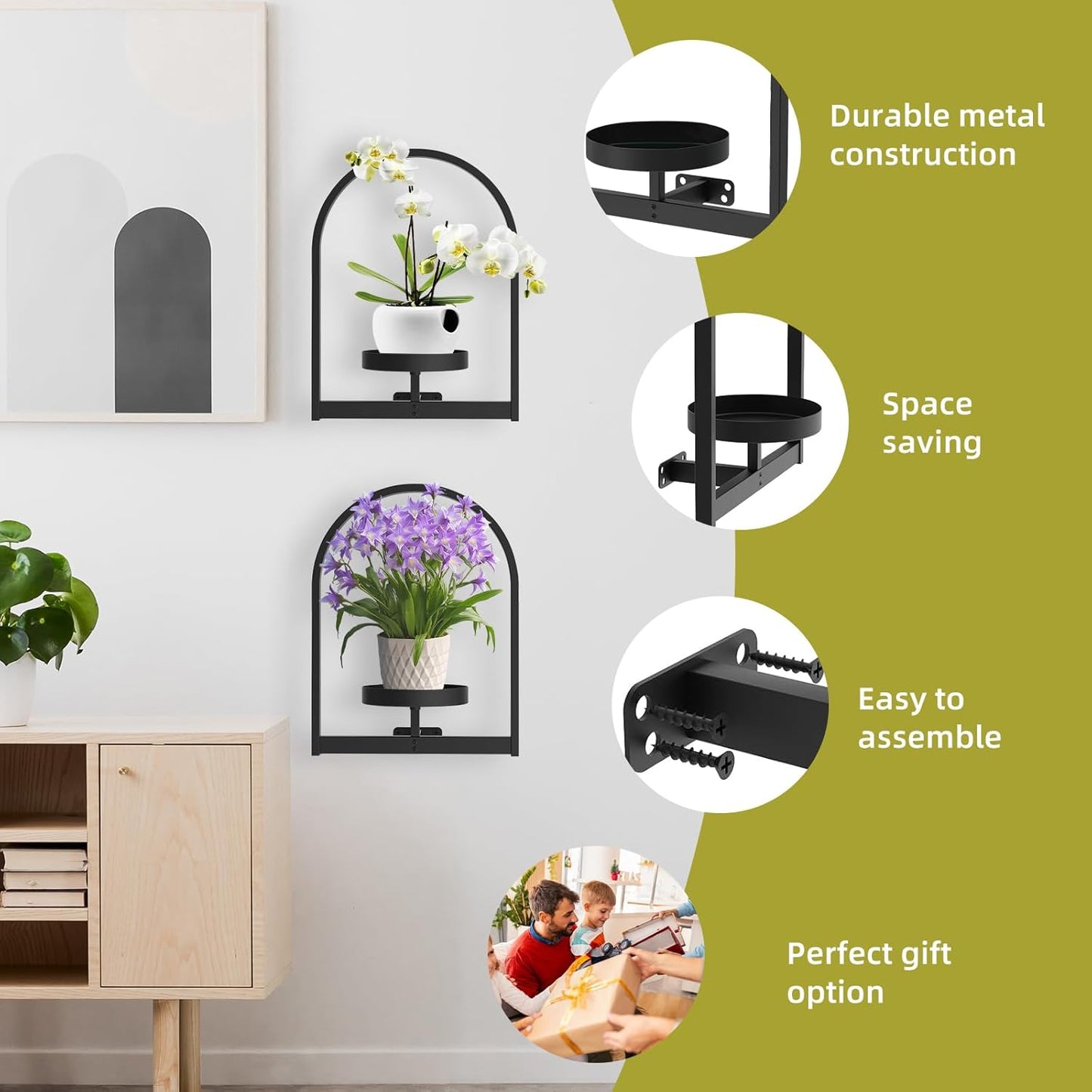Picture Frame Wall Plant Holder, Metal Mounted Shelf, Planters for Indoor Plants, Home Décor Planter Rack, for Living Room, Bedroom & Balcony (Black-2pcs)