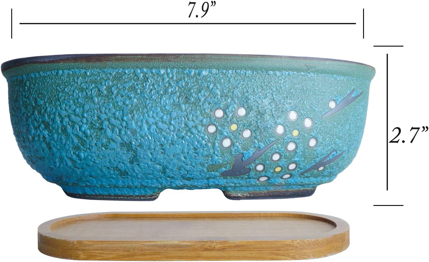 ARTKETTY Succulent Pots, 7.9" Rectangle Succulent Planters with Drainage Tray, Shallow Planters for Indoor Plants Ceramic Cactus Pots Bonsai Flower Plant Container for Home Windowsill Decor