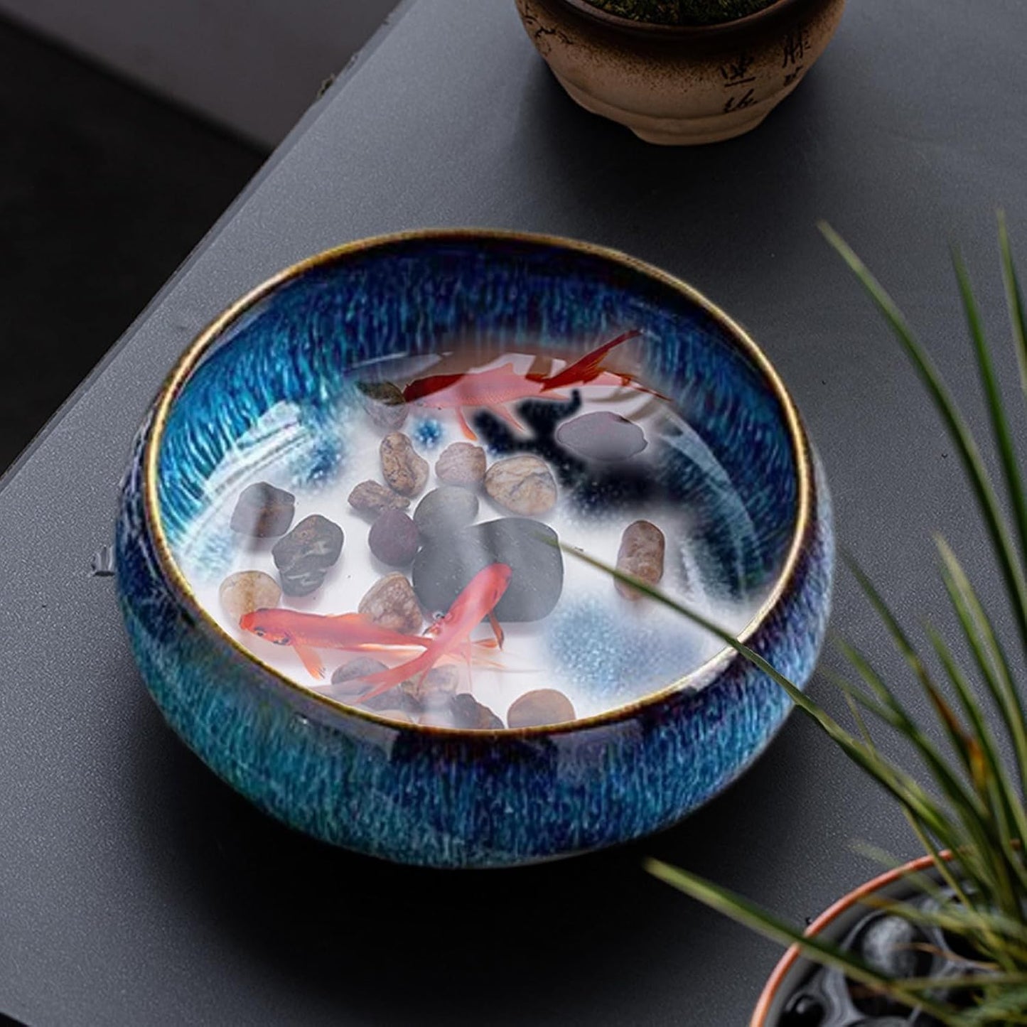 Lotus Bowl Planter, Lotus Bowls for Planting in Water Indoors, Ceramic Planters for Indoor Plants, Thickened Round Planter, for Succulent Plants Leak-Proof Design (Blue)