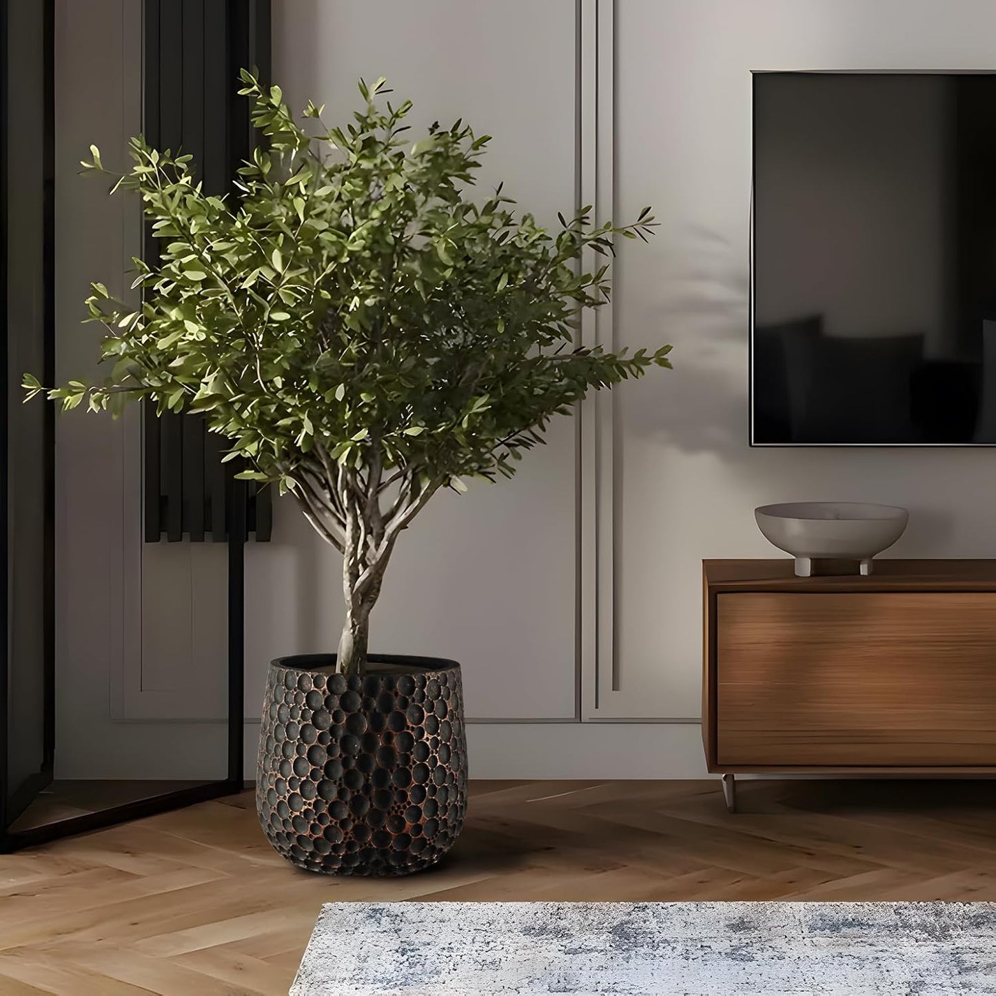 Craft flowerpots 18"+13"+9" Dia Round Concrete Planter Set of 3 Large Outdoor/Indoor Planter Pots Containers with Drainage Holes and Rubber Plug for Home Garden (Black, Large)