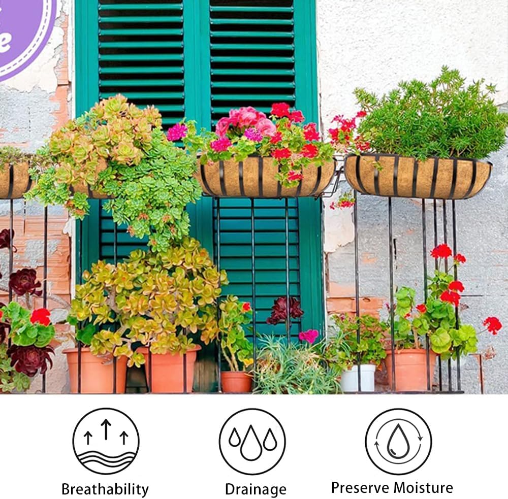 3Pcs 30” Coco Liners for Planters, Pre-Formed Trough Coconut Fiber Liner Replacement for Window Box, Fence Flower Baskets, Garden Flower Pot (30 inch 3PCS)