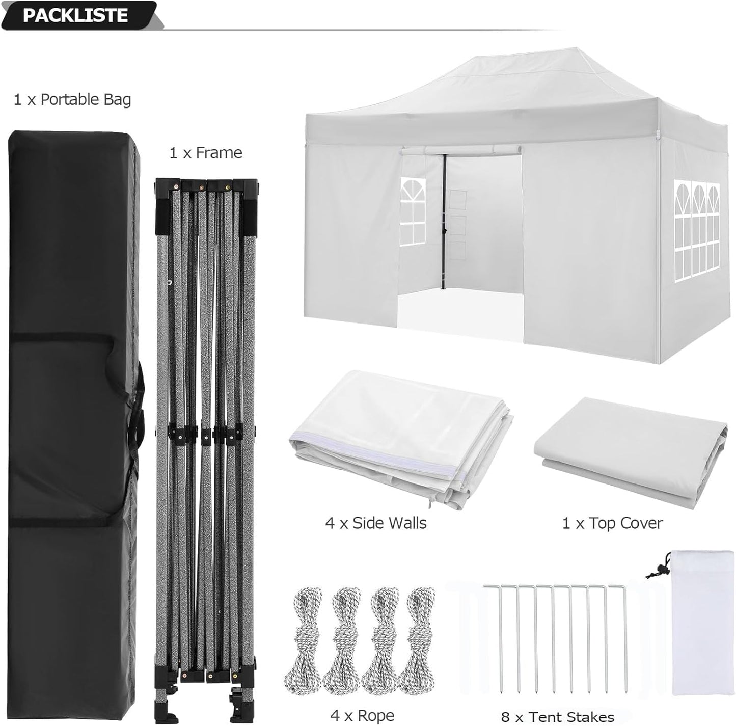 COBIZI 10x15 Pop Up Canopy with 4 Sidewall,Heavy Duty Canopy UPF 50+ All Season Wind Waterproof Commercial Outdoor Wedding Party Tents for Parties Gazebo with Carry Bag(10 x 15 ft White)