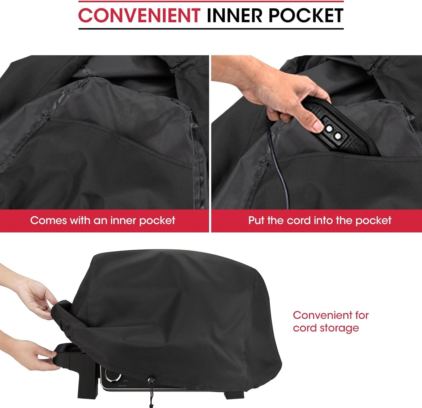 Unicook Grill Cover for Ninja OG700 OG701 OG751 Outdoor Series, Heavy Duty Waterproof Woodfire BBQ Cover with Inner Pocket, Sealed Team, Elastic Closure and Drawstrings, Black