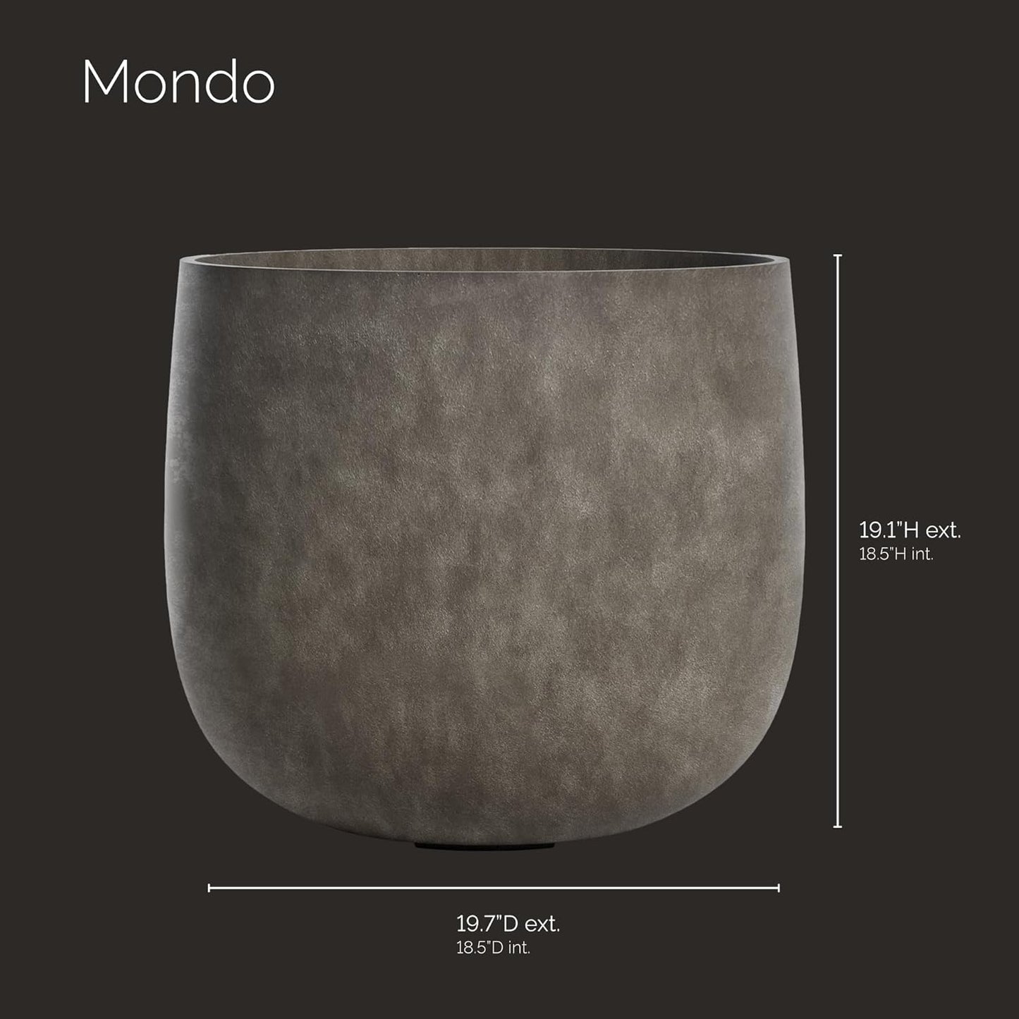 Mondo Large Planter – River Stone Finish – Fiberglass Indoor/Outdoor and Weather-Resistant Round Planter (19.7" D x 19.1" H Exterior, 18.5" D x 18.5" H Interior)