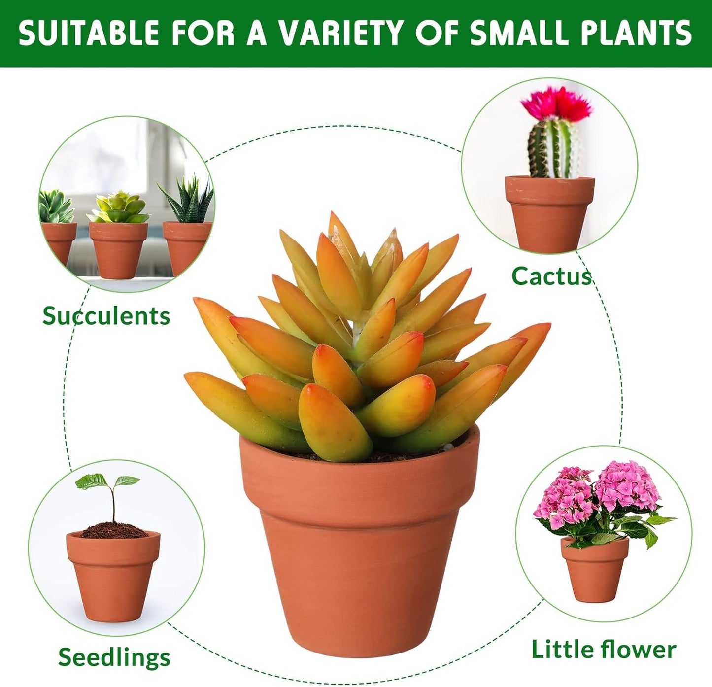 Nuogo 100 Pcs Mini 2" Terracotta Pot Bulk Small Plant Pots, Tiny Clay Pots Nursery Flower with Drainage Holes for Indoor Outdoor Succulent Cactus Plants Crafts Wedding Decorations