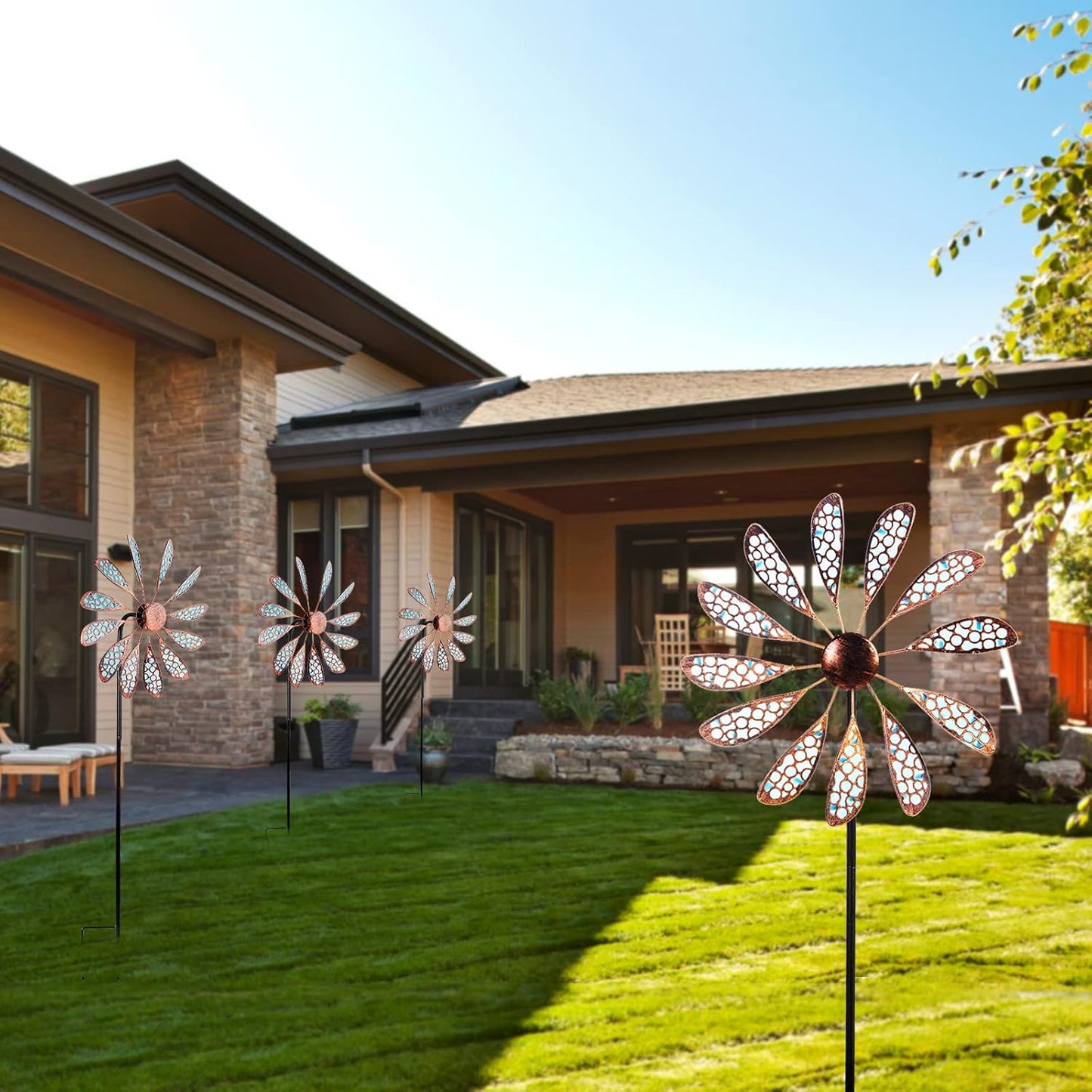 DREAMYSOUL Outdoor Wind Spinner 33" Metal Wind Sculpture Waterproof Fluorescence Wind Spinners for Garden Patio Lawn Decoration