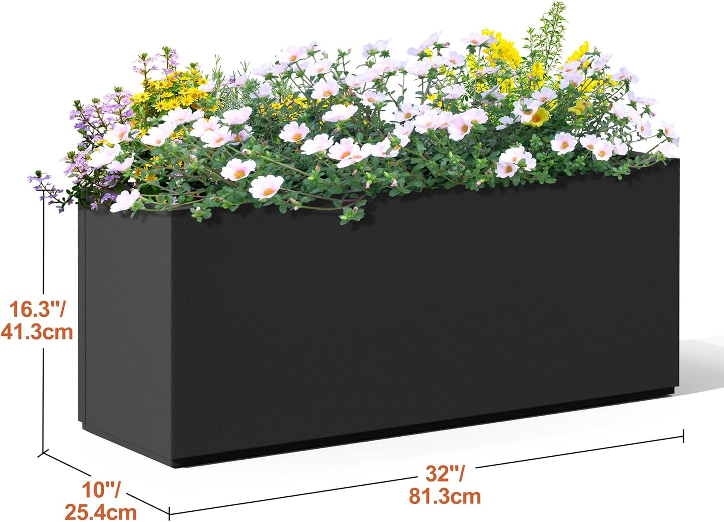 Metal Rectangular Planter for Outdoor Plants, Coated Large Planter Box with Drainage, Outdoor Patio PLanters with Sturdy Thickened Material for Yard, Garden