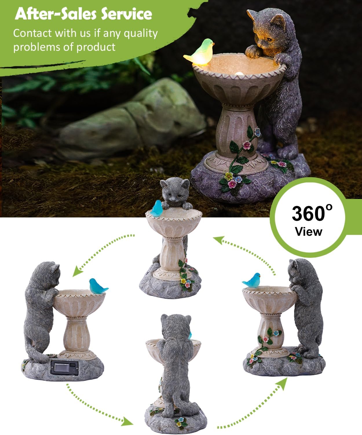 Nacome Solar Cat Birdbath Garden Decor: Outdoor Statues Ornaments for Outside Decorations Yard Art Lawn Porch Patio Balcony - Birthday Gifts Choice for Mom Grandma Women Lover