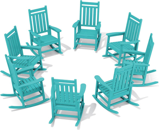 SERWALL HDPE Outdoor Rocking Chair Set of 8, Patio Rocking Chairs for Adults, All Weather Outdoor Rockers for Lawn, Aruba