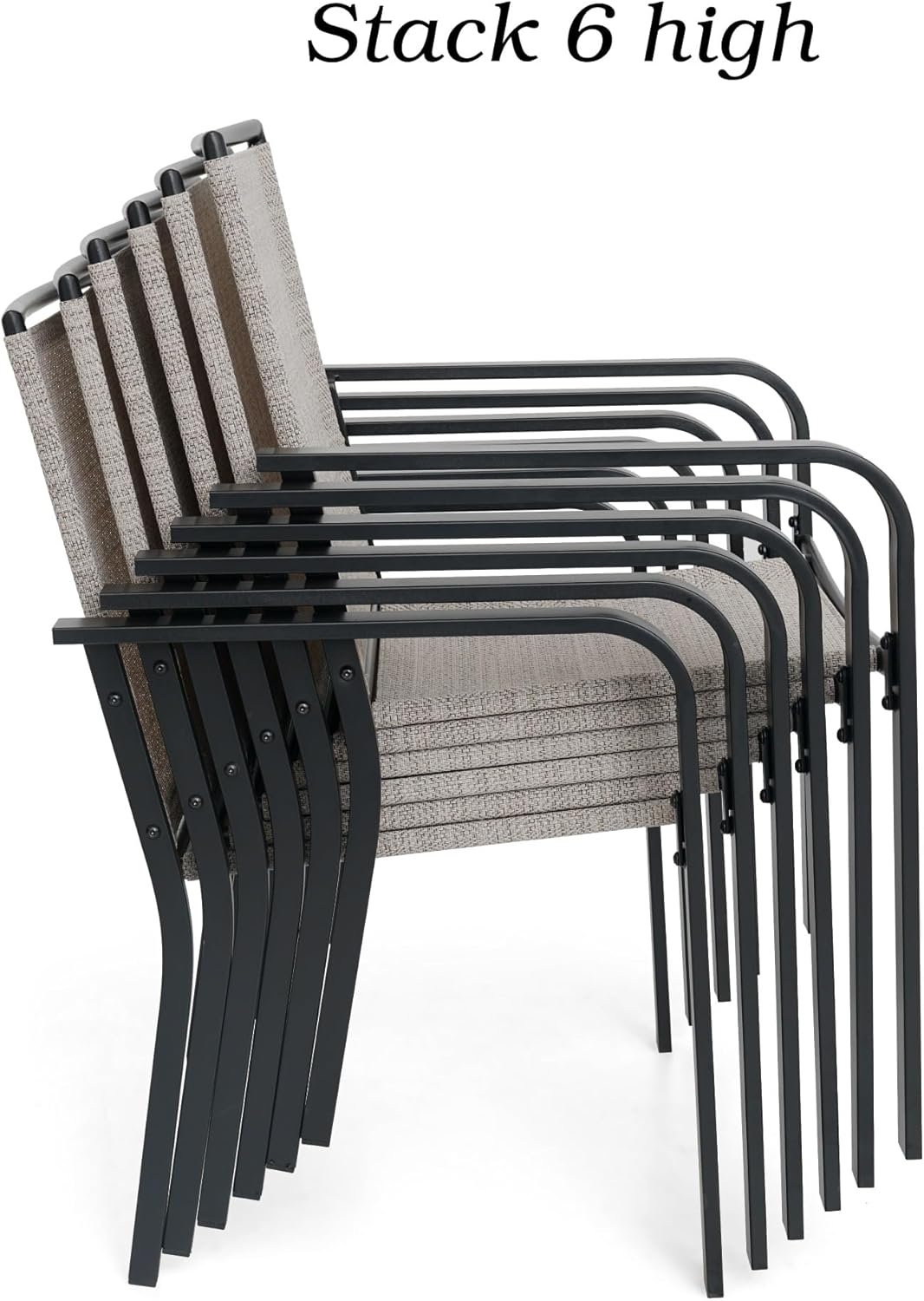 7-Piece Outdoor Dining Set, 48'' Round Table with 6 Stackable Chairs All Weather Furniture Set - Black