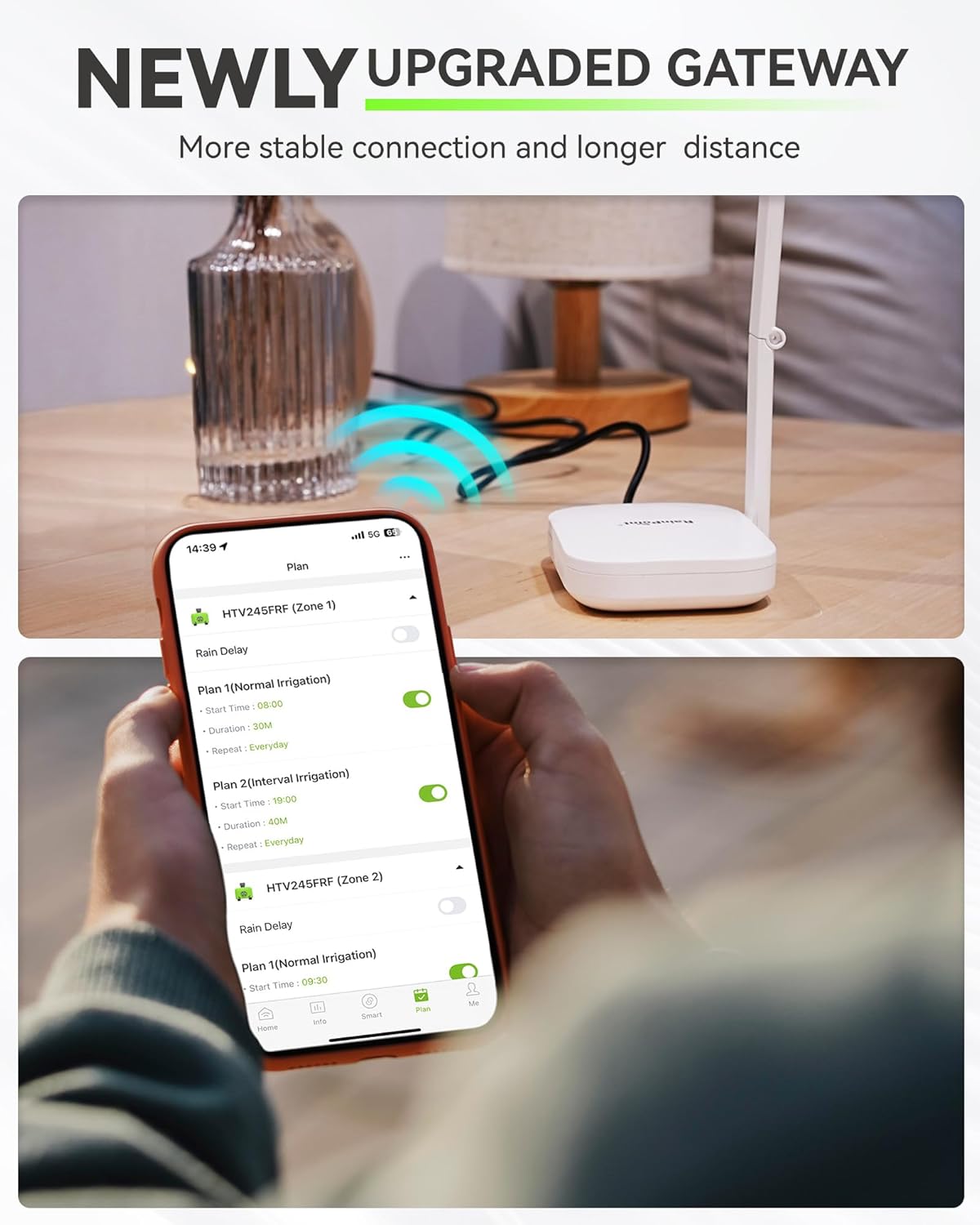 RAINPOINT WiFi Water Timer for Garden Hose, Brass Inlet 2 Zone WiFi Sprinkler Controller, Smart Hose Timer Valve with Antenna Gateway, Automatic Drip Irrigation System/Rain Delay for Garden/Lawn/Yard