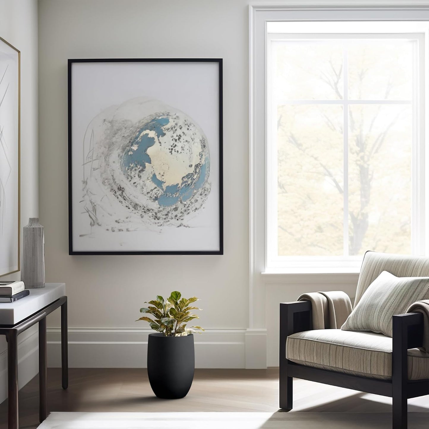 Kante 11.8 Inch Tall Concrete Planter, Large Indoor Outdoor Plant Pot with Drainage, Smooth Black Finish with Warm Brown Interior, Ideal for Porch, Home, Garden, Patio